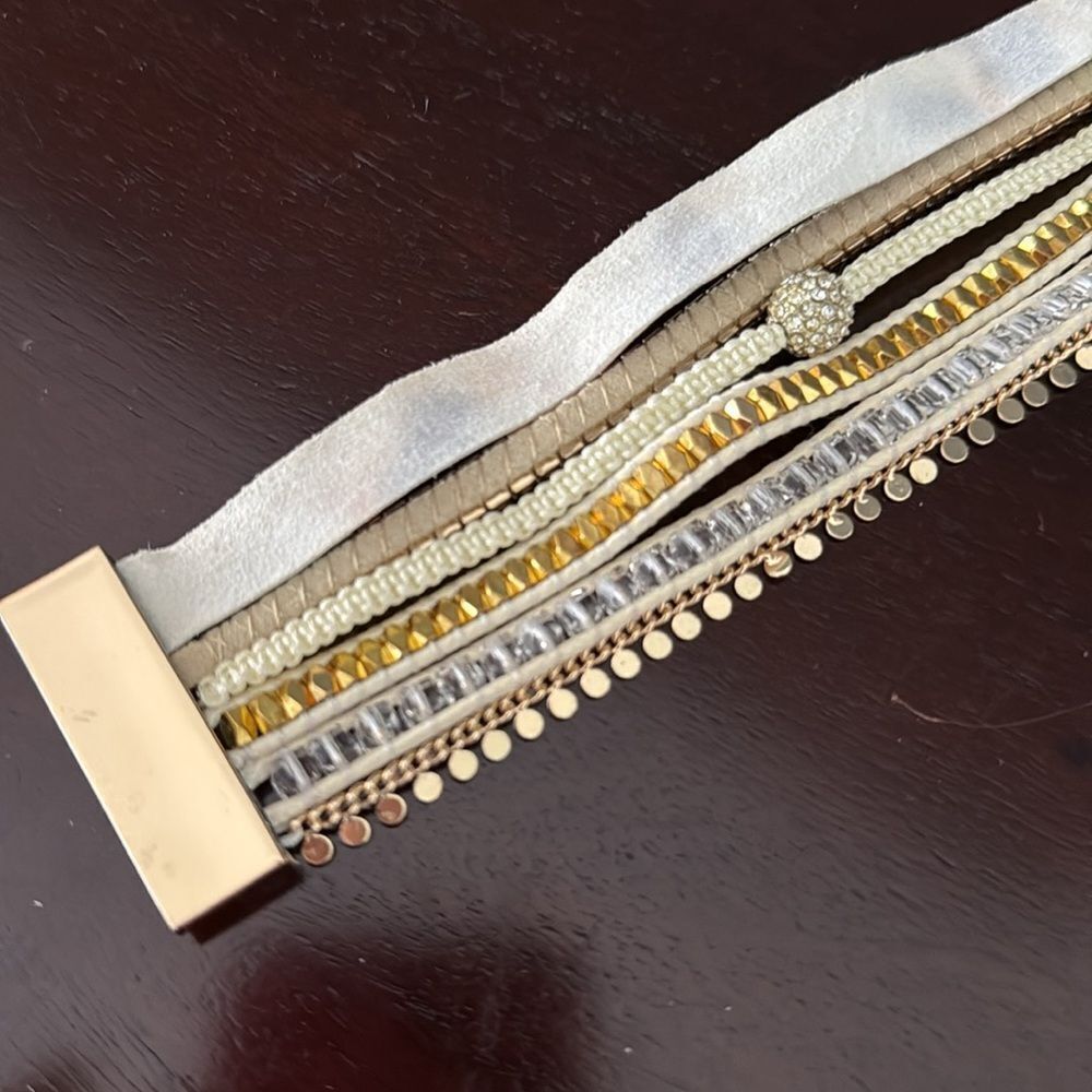 Layered Cuff Bracelet – Tie-Dye Suede, Beads, Crystal Accent - Picture 5 of 8